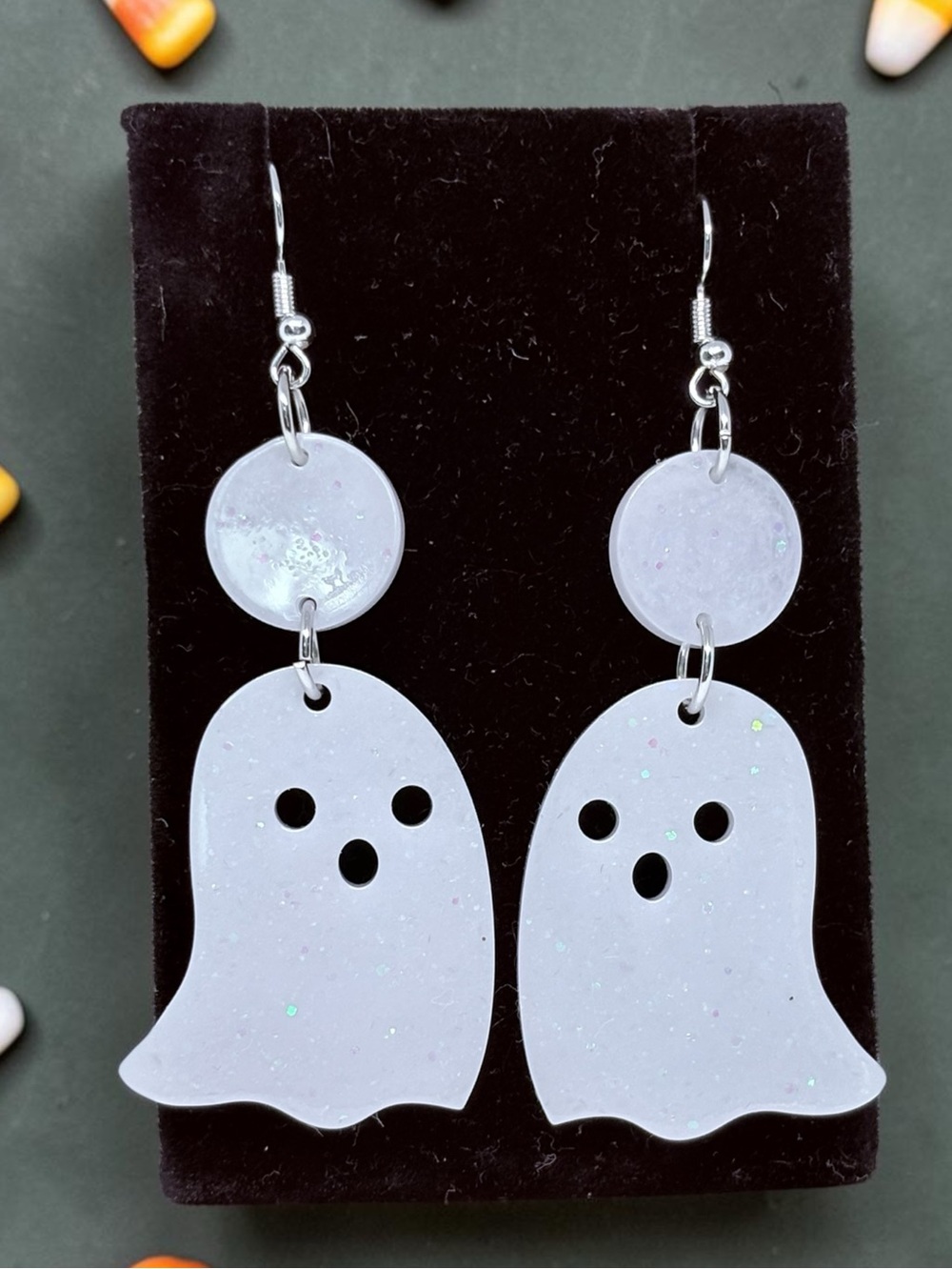 Glitter White Ghost Dangle Earrings for Women